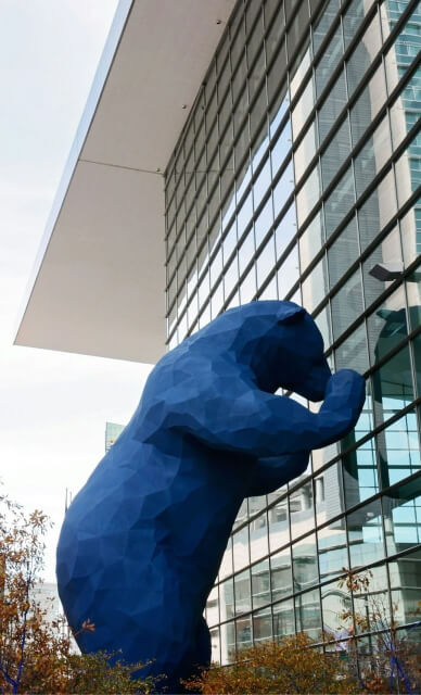 Photo of the Big Blue Bear art installation outside the Denver Convention Center
